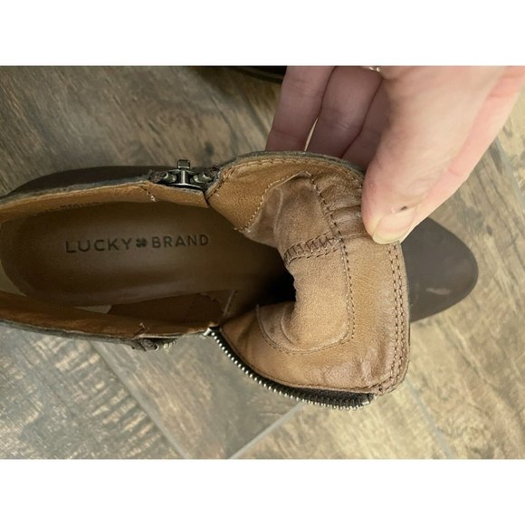 Lucky Brand‎ Basel Bootie Size 8M Dark Brown Double Zippers Chunky Heal Leather - Picture 10 of 16